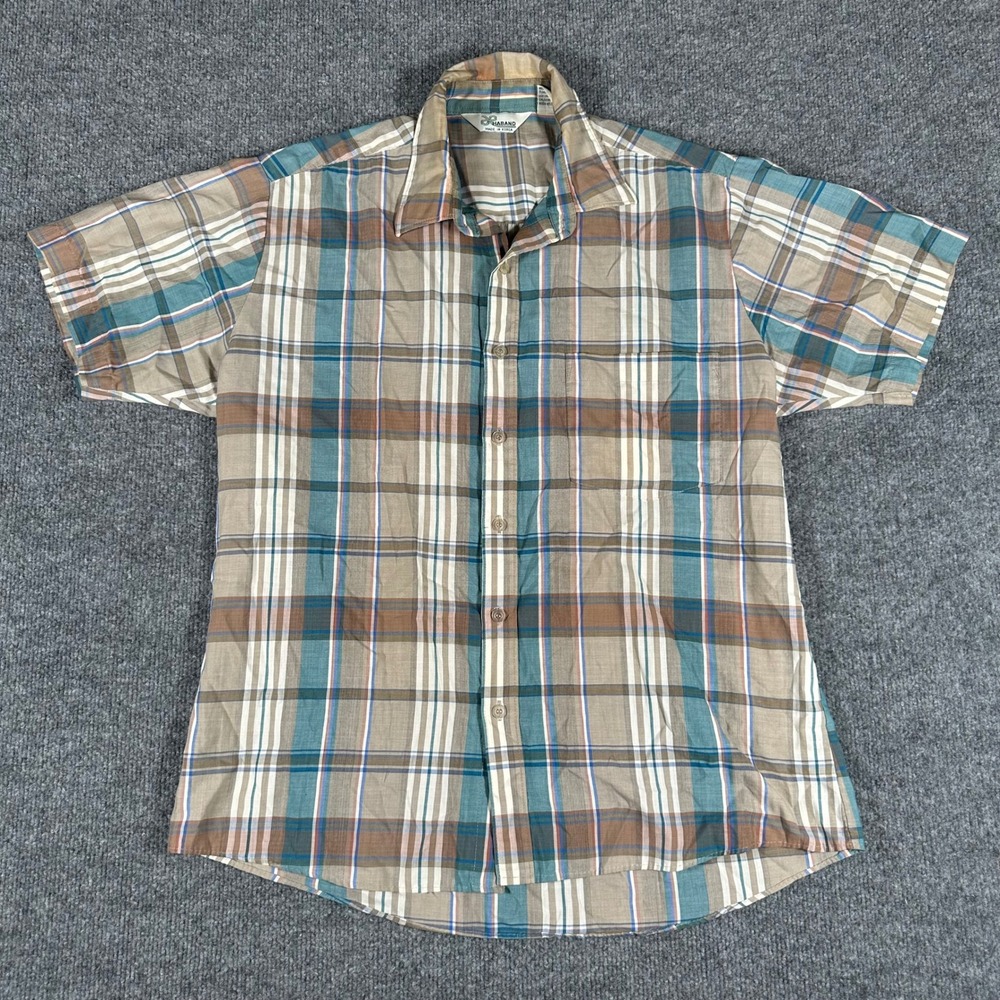 Haband Shirt Mens Size M Multicolor Plaid Short Sleeve Casual Button Up Pocket